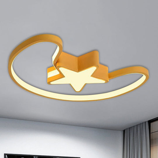 Modern Acrylic Moon And Star Ceiling Light - Stylish Living Room Flush Mount Yellow