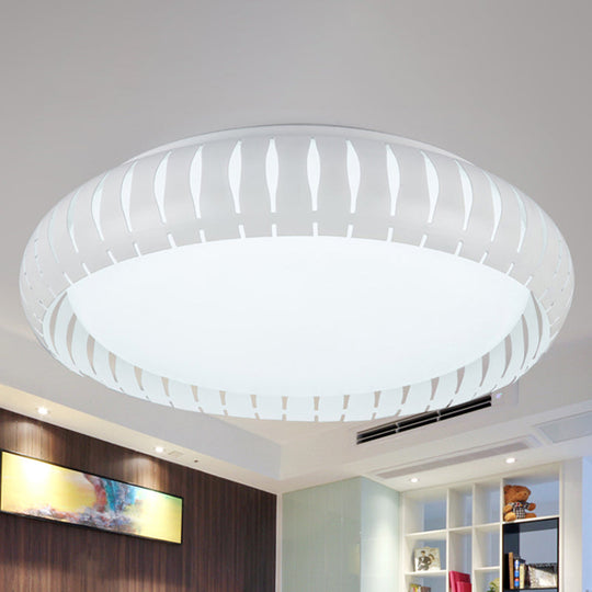 Simple Metal Led Ceiling Flush Mount Light White/Black With Hollow Shade For Living Room