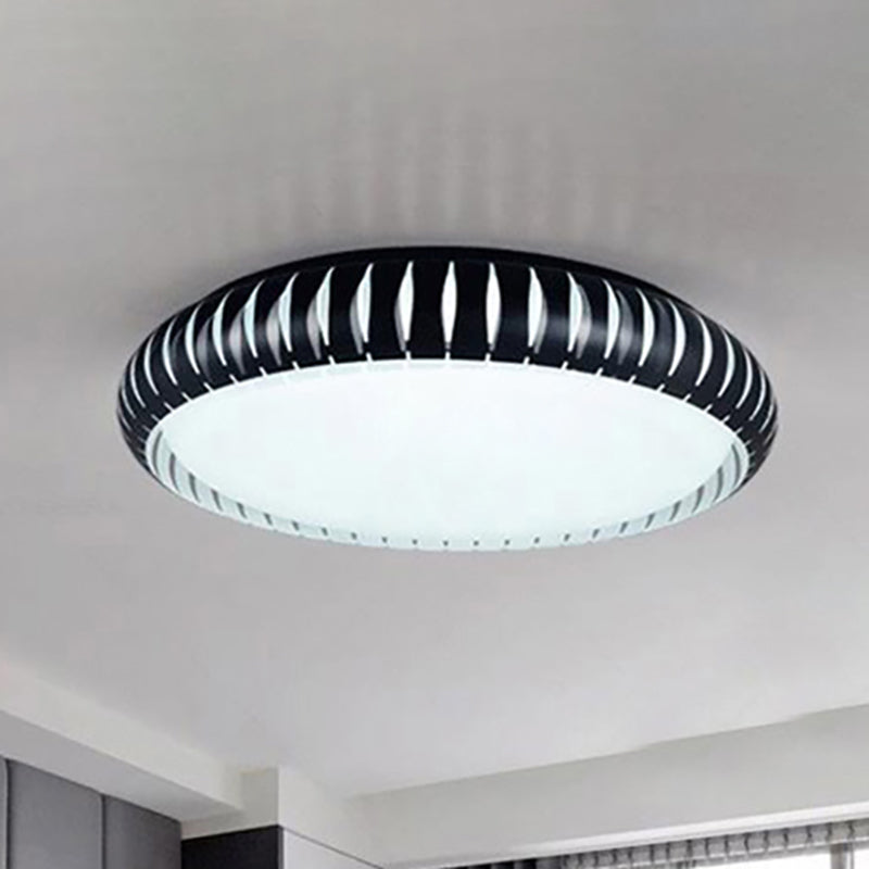 Simple Metal Led Ceiling Flush Mount Light White/Black With Hollow Shade For Living Room 18.5/22.5