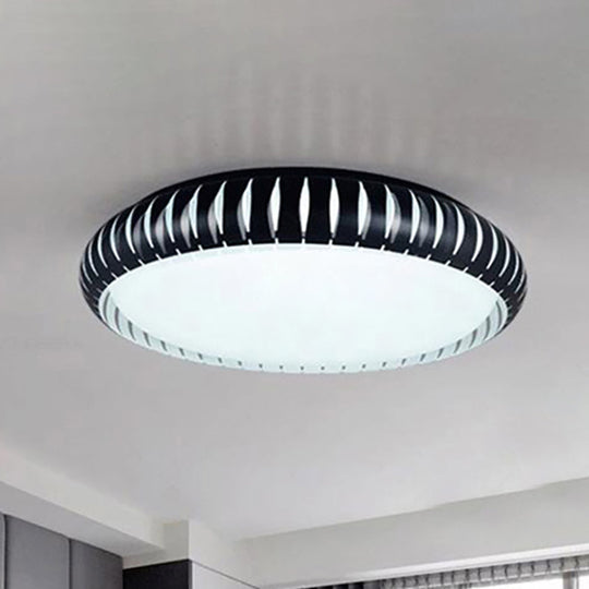 Simple Metal Led Ceiling Flush Mount Light White/Black With Hollow Shade For Living Room 18.5/22.5