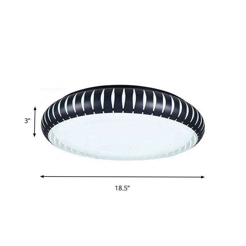 Simple Metal Led Ceiling Flush Mount Light White/Black With Hollow Shade For Living Room