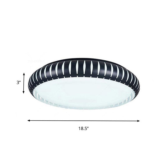 Simple Metal Led Ceiling Flush Mount Light White/Black With Hollow Shade For Living Room