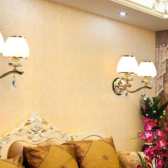 Vintage Sconce Lighting: Wall-Mounted Gold Light With Tapered White Glass Shade For Living Room