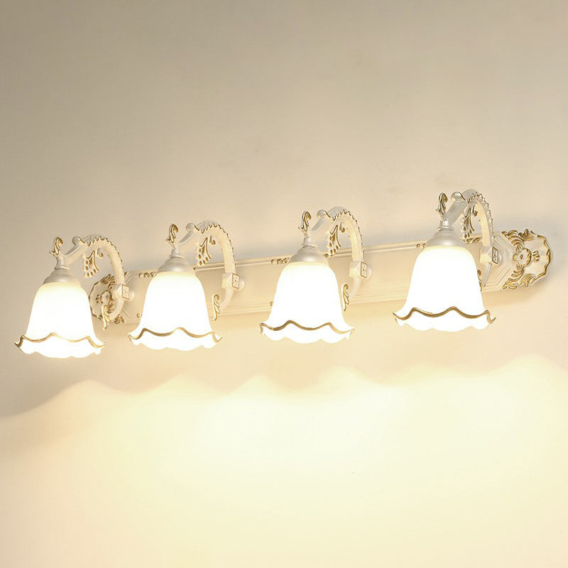 Traditional Ivory Glass Wall Sconce With Ruffled Trim - Bell Bathroom Light Fixture 4 / White