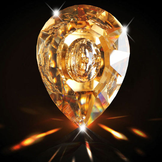 Retro Amber Glass Flush Mount Ceiling Light With Crystal Drop - 3 - Light Bowl Fixture