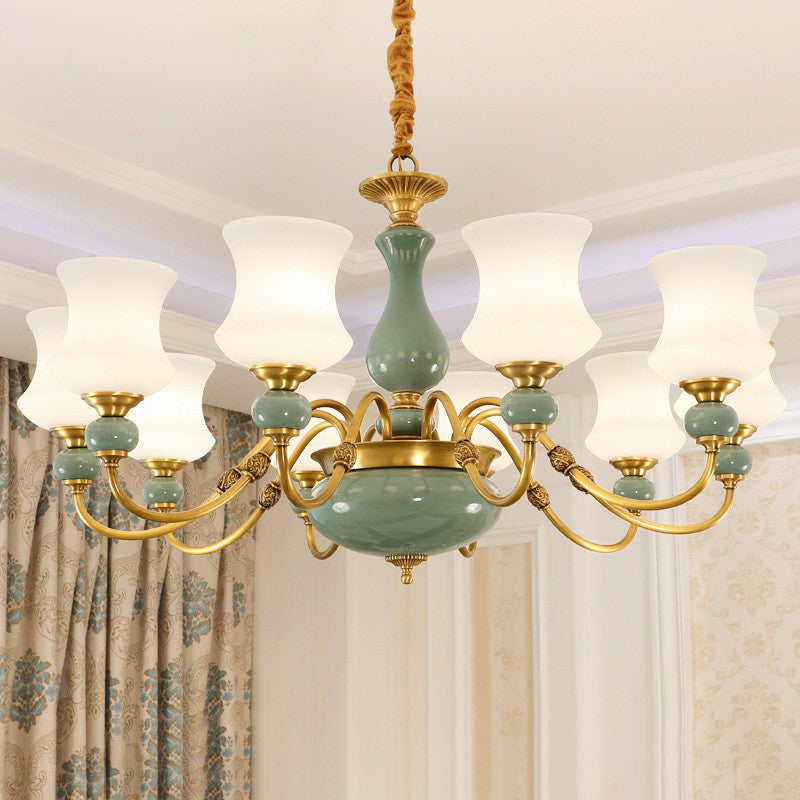 Emerald Green-Gold Retro Vase Chandelier: Opal Frosted Glass Pendant Light For Dining Room 10 / Gold