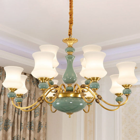 Emerald Green-Gold Retro Vase Chandelier: Opal Frosted Glass Pendant Light For Dining Room 12 / Gold