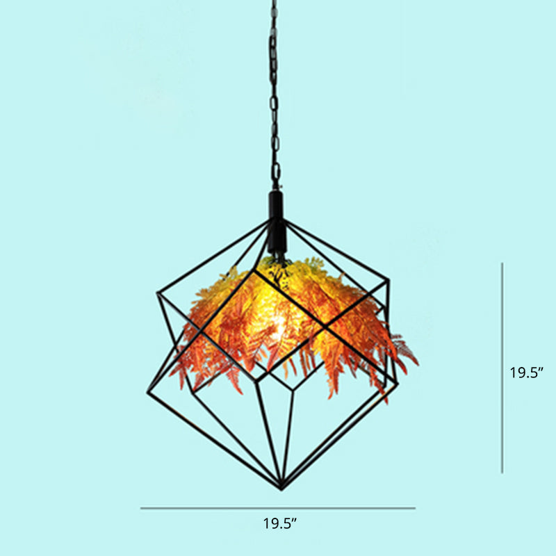 Industrial Metal Restaurant Chandelier With Artificial Plants - Suspended Lighting Orange