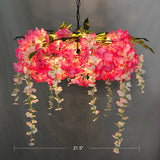 Metal Cage Pendant Lamp With 3 Lights And Floral Accents - Rural Chandelier Pink / 21.5