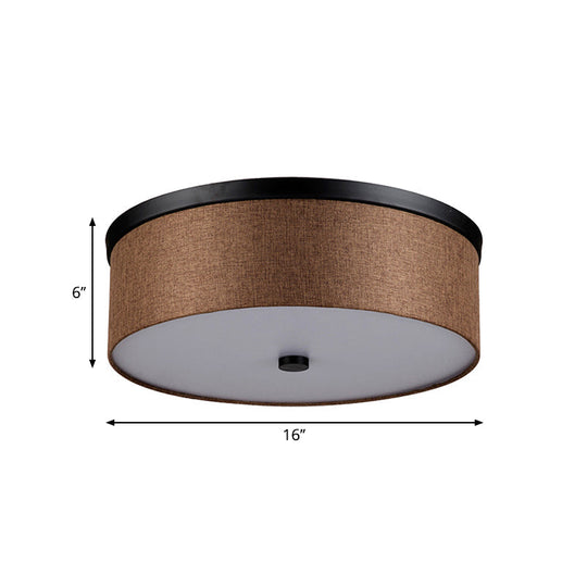 Fabric Brown Modern Led Flush Mount Ceiling Fixture 16’/19.5’ Diameter