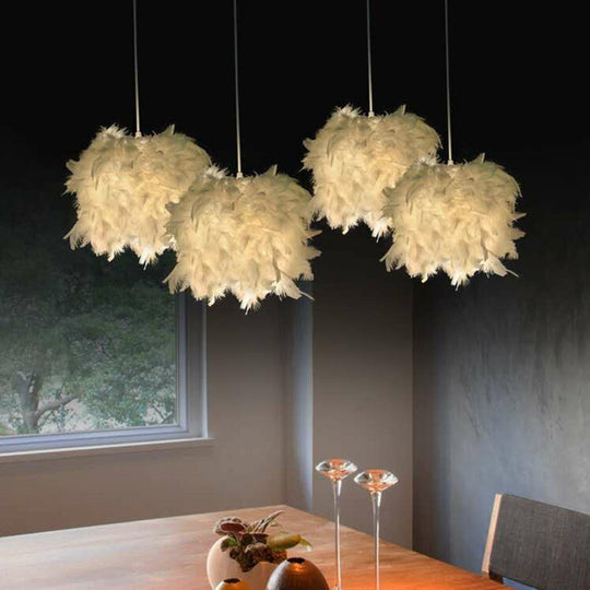 Cylindrical Feather Drop Pendant Minimalist Hanging Light – 1-Light White Design For Dining Room