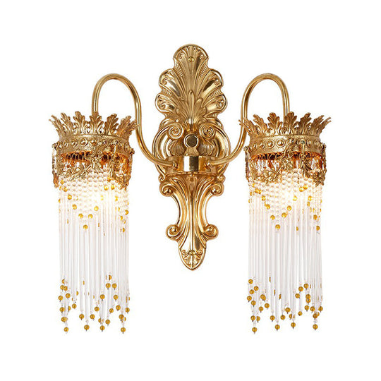 Traditional Gold Crown Wall Sconce With Crystal Fringe Stylish Metal Living Room Lamp