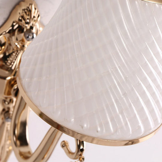 Flared Bronze Wall Lamp With Traditional Twist: Glass Bedroom Reading Light Crystal Deco