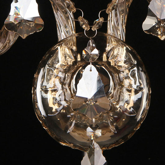 Antique Style 2-Light Fabric Wall Lamp Fixture With Fringe For Bedroom Sconce - Amber Scalloped