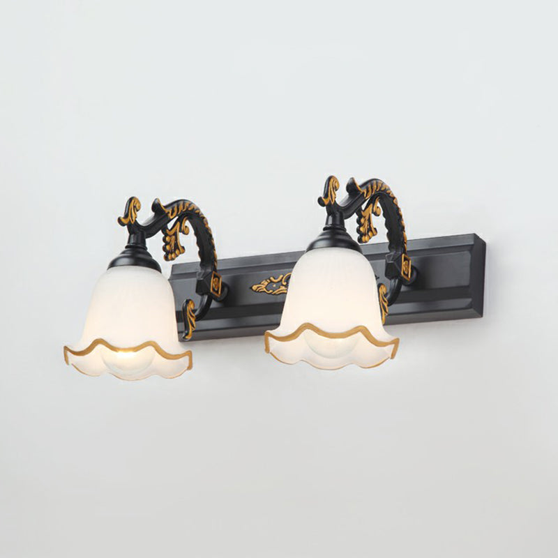 Vintage Opal Glass Floral Wall Sconce For Bathroom Vanity Lighting 2 / Black Morning Glory