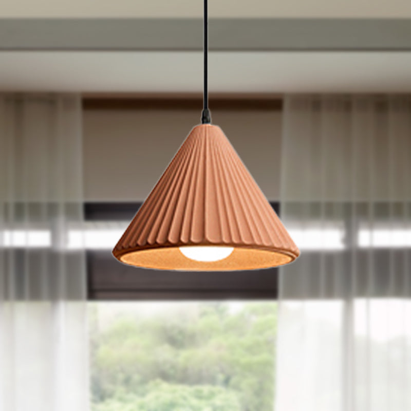 Modern Cement Cone Pendant Lamp For Office Kitchen - One Light Fluted Ceiling