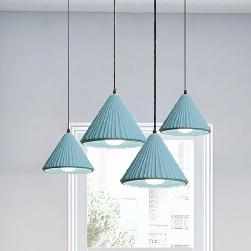 Modern Cement Cone Pendant Lamp For Office Kitchen - One Light Fluted Ceiling