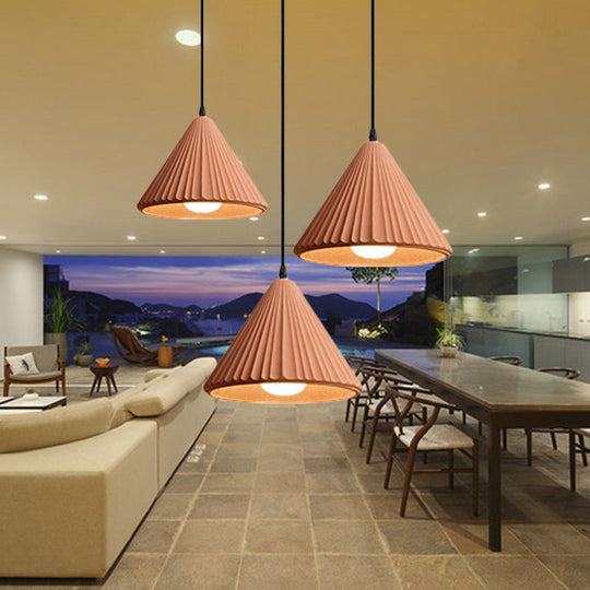 Modern Cement Cone Pendant Lamp For Office Kitchen - One Light Fluted Ceiling