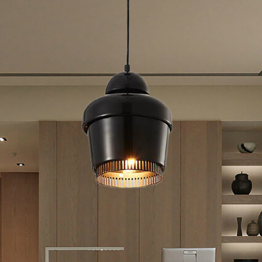 Modern Black And White Jar Pendant Light With Chrome Accents