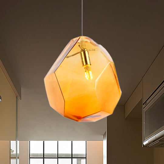 Contemporary 1-Light Glass Pendant Lighting: Faceted Grey/Orange/Purple Led Hanging Lamp Fixture For