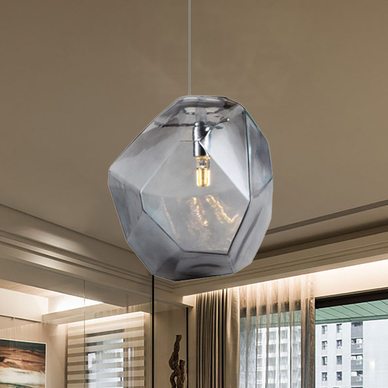 Contemporary 1-Light Glass Pendant Lighting: Faceted Grey/Orange/Purple Led Hanging Lamp Fixture For