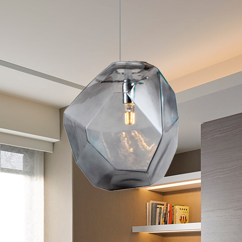 Contemporary 1-Light Glass Pendant Lighting: Faceted Grey/Orange/Purple Led Hanging Lamp Fixture For