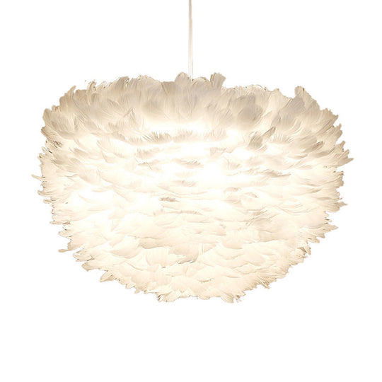 Feather Hemispherical Pendant Lamp - Minimalist White Suspension Light For Bedroom