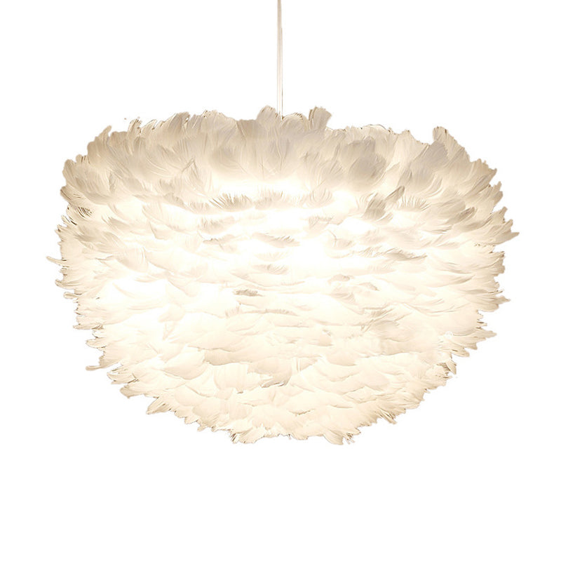Minimalist Feather Hemispherical Pendant Lamp - White Suspension Light For Bedroom