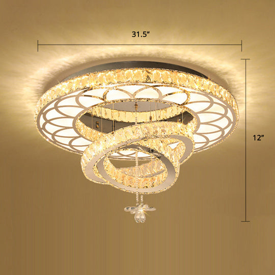 Contemporary Crystal Led Silver Rings Flush Mount Ceiling Light - Ideal For Bedroom / 31.5’ Round