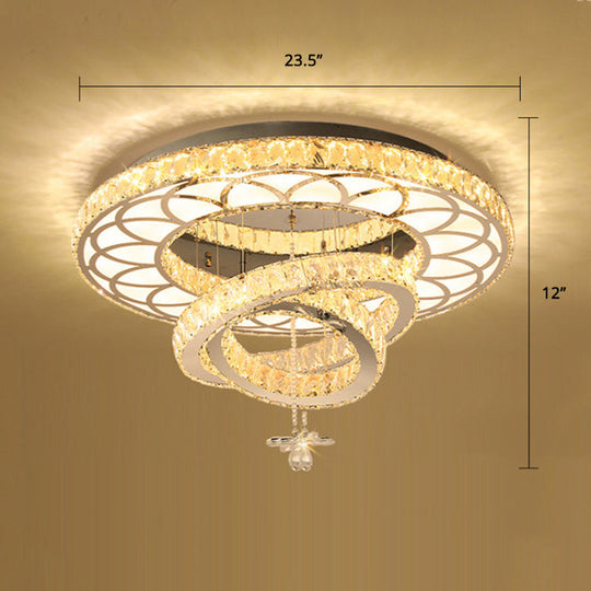 Contemporary Crystal Led Silver Rings Flush Mount Ceiling Light - Ideal For Bedroom / 23.5’ Round