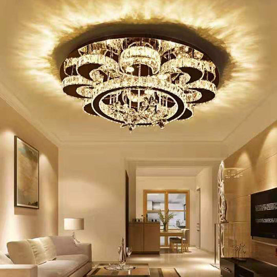 Modern Clear Crystal Flower Ceiling Lamp: Led Semi Flush Mount Light Fixture In Chrome / 18’ Warm