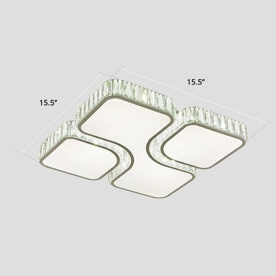 Minimalist Crystal Led Ceiling Flush Light For Bedroom - White Square Mount Lamp / 16’