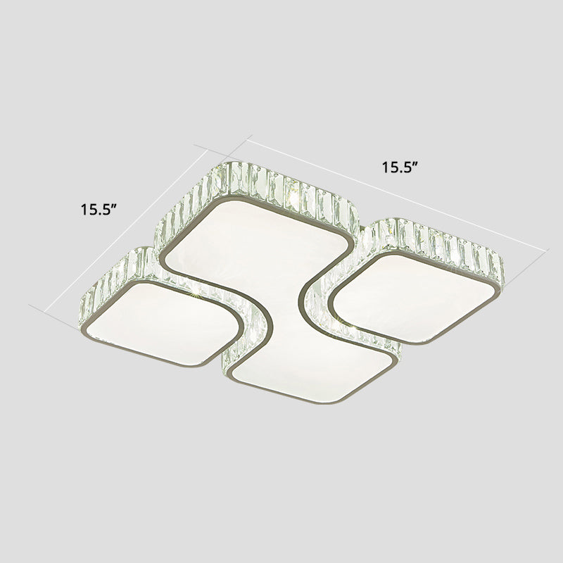 Minimalist Crystal Led Ceiling Flush Light For Bedroom - White Square Mount Lamp / 16