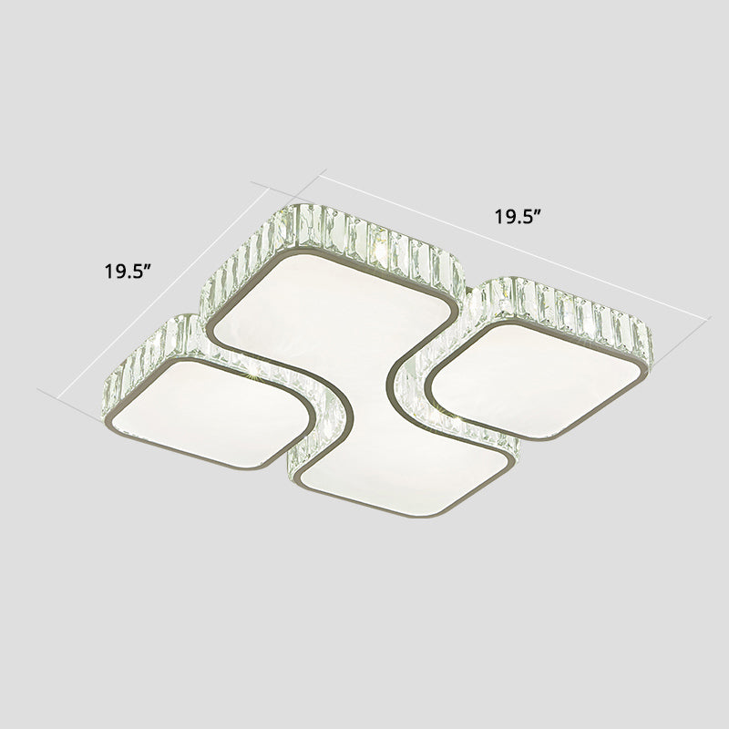 Minimalist Crystal Led Ceiling Flush Light For Bedroom - White Square Mount Lamp / 19.5’