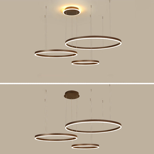 Artistic Led Aluminum Chandelier - Loop Shaped Coffee Hanging Light For Living Room