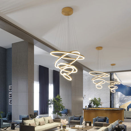 Gold Art Deco Tiered Rings Led Chandelier For Living Room
