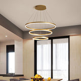 Gold Art Deco Tiered Rings Led Chandelier For Living Room / 3 Tiers 23.5’