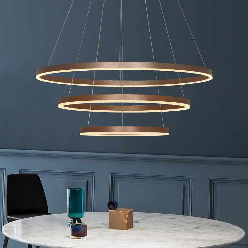 Minimalistic Coffee Led Chandelier With 3-Loop Acrylic Pendant - Over Table Hanging Light