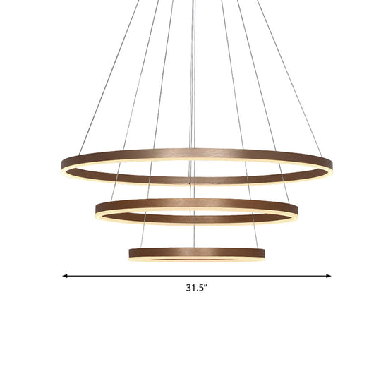Minimalistic Coffee Led Chandelier With 3-Loop Acrylic Pendant - Over Table Hanging Light / 31.5’