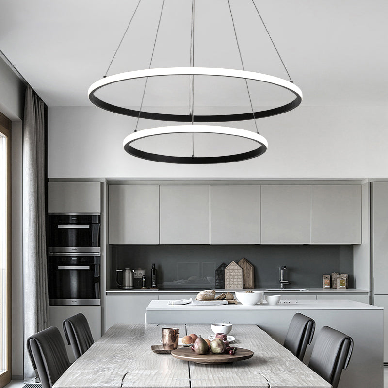 Aluminum Led Ring Chandelier - Perfect For Restaurant Lighting Black / 2 Tiers 16