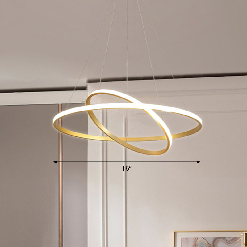 Aluminum Led Chandelier: Outer Glowing Ring Shaped Hanging Light For Restaurants Gold / 2 Tiers 16’