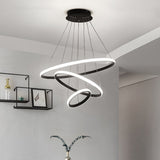 Aluminum Led Chandelier: Outer Glowing Ring Shaped Hanging Light For Restaurants