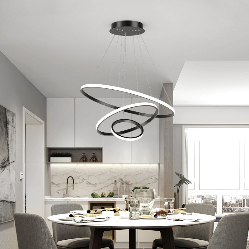 Aluminum Led Ring Chandelier - Perfect For Restaurant Lighting Black / 3 Tiers 23.5