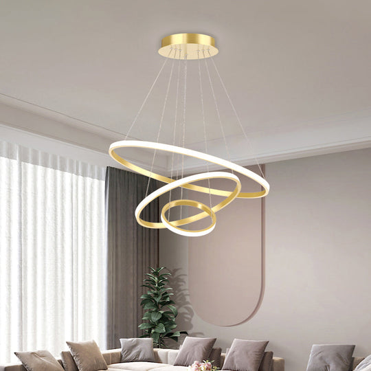 Aluminum Led Ring Chandelier - Perfect For Restaurant Lighting Gold / 3 Tiers 23.5