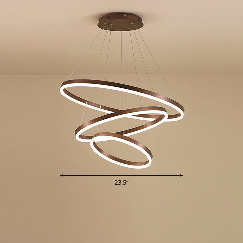 Minimalist Acrylic Loop Chandelier Led Suspension Light - Elegant Coffee Finish / 3 Tiers 23.5’