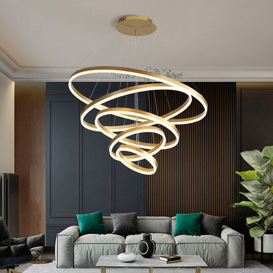 Minimalist Acrylic Loop Chandelier Led Suspension Light - Elegant Coffee Finish