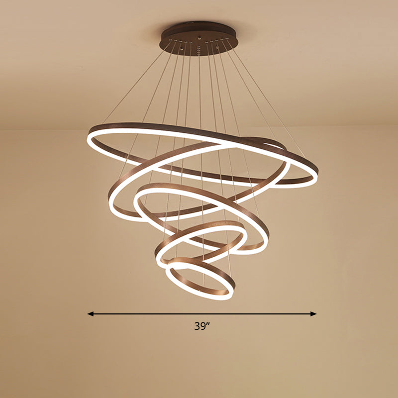 Minimalist Acrylic Loop Chandelier Led Suspension Light - Elegant Coffee Finish / 5 Tiers 39’