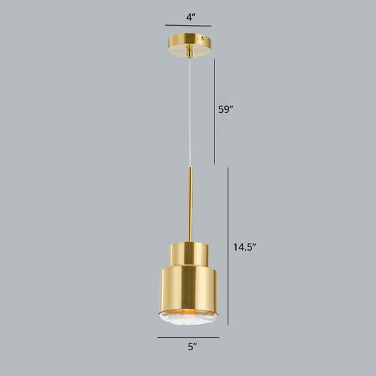 Postmodern Metal 1-Light Gold Pendulum Light With Glass Diffuser - Grenade Shaped Drop Pendant