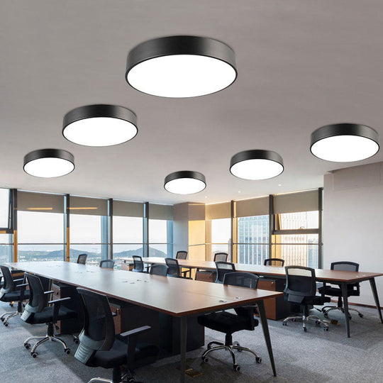Simple Metal Round Flush Mount Ceiling Light With Led Ideal For Offices – Acrylic Diffuser Included