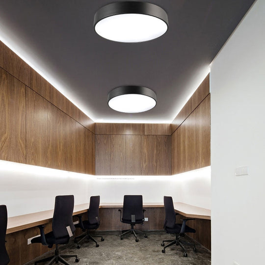 Simple Metal Round Flush Mount Ceiling Light With Led Ideal For Offices – Acrylic Diffuser